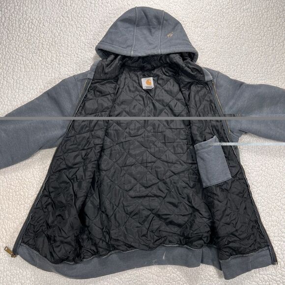 Carhartt Quilted Lined Zip Hoodie Men’s M Gray Full Zip Hooded Jacket Workwear - Picture 6 of 10